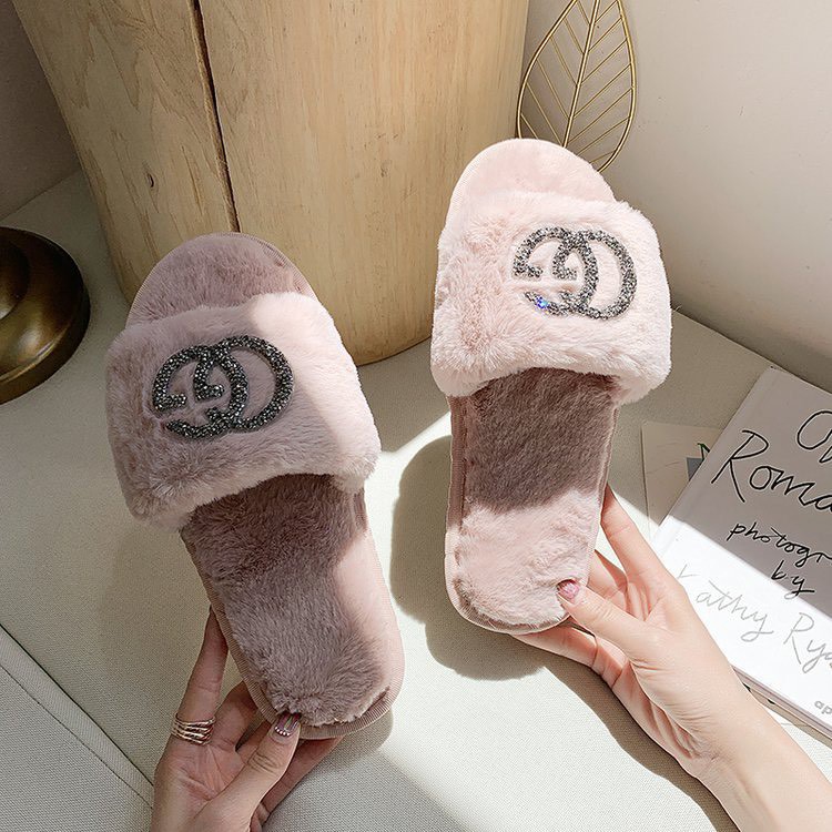 Dép Bông Đi Trong Nhà Đính Đá Xinh Xắn Cho Nữ