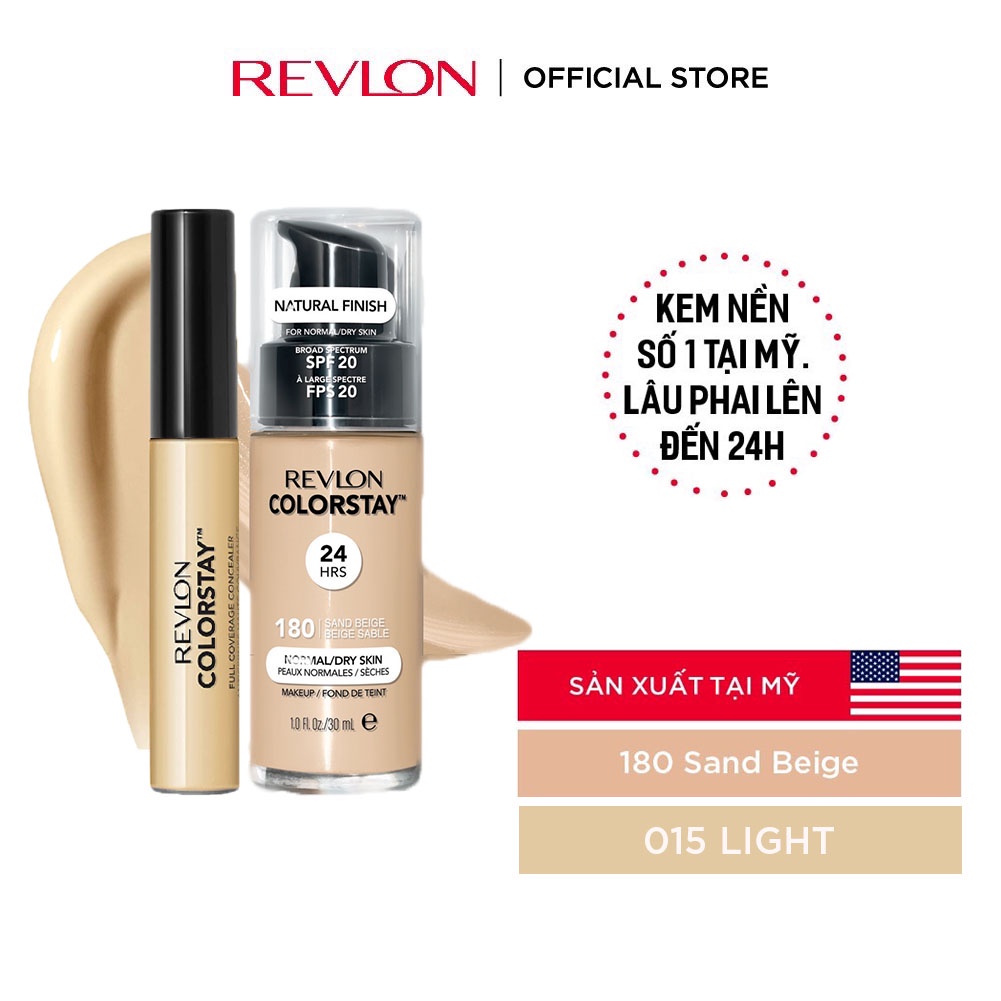 [Combo 550] Kem nền kiềm dầu lâu trôi Revlon Colorstay 24h SPF 15 30ml và Kem che khuyết điểm lâu phai Colorstay 6.2ml