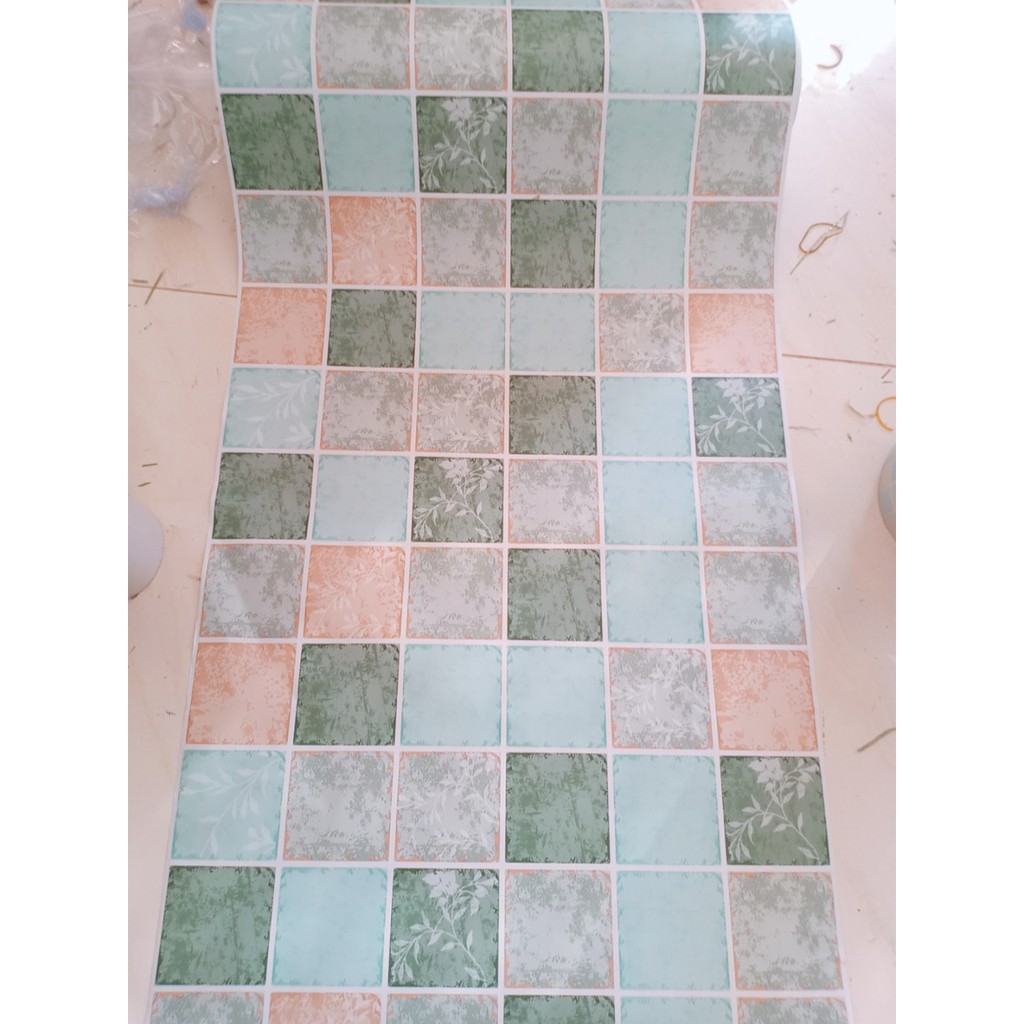 Decal dán bếp tráng nhôm cách nhiệt cổ điển xanh khổ 0.6m keo sẵn