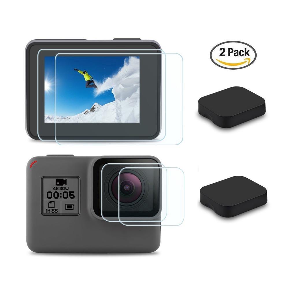 Kính cường lực siêu rõ nét & nắp đậy ống kính dành cho máy ảnh GoPro Hero 7/6/5 / Hero 6