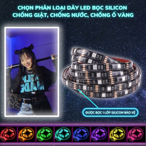 Dây đèn led RGB 16 triệu màu, LED RGB 5050 điều khiển thông minh, led dán tường thông minh