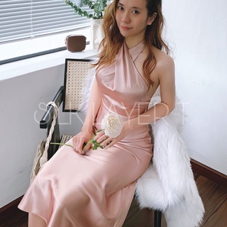 ĐẦM LỤA CỔ YẾM màu HỒNG DA LALADY by SILK LAYER T.