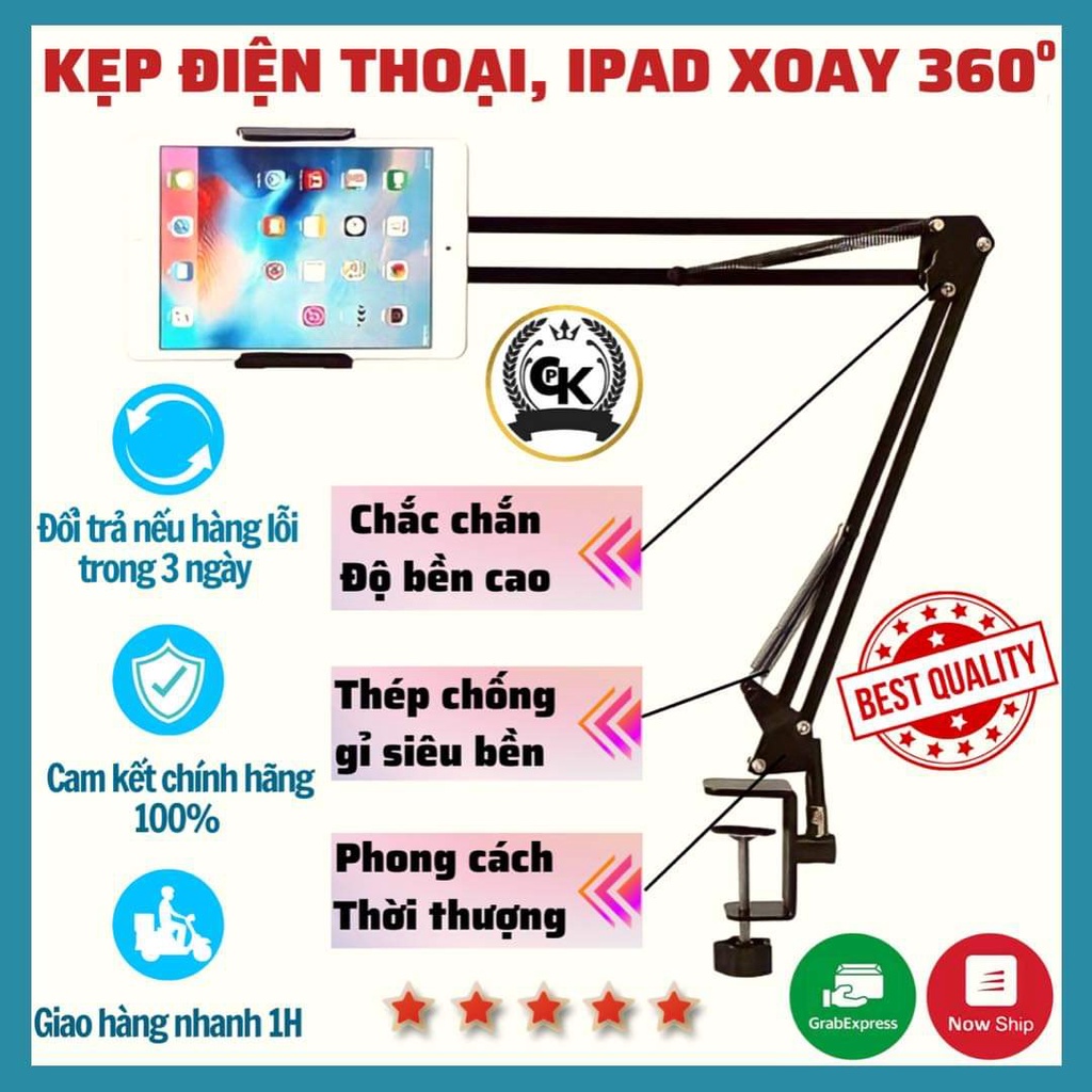 Giá đỡ ipad điện thoại, máy tính bảng, kẹp đầu giường, cạnh bàn đa năng xoay 360 độ điều chỉnh mọi góc độ