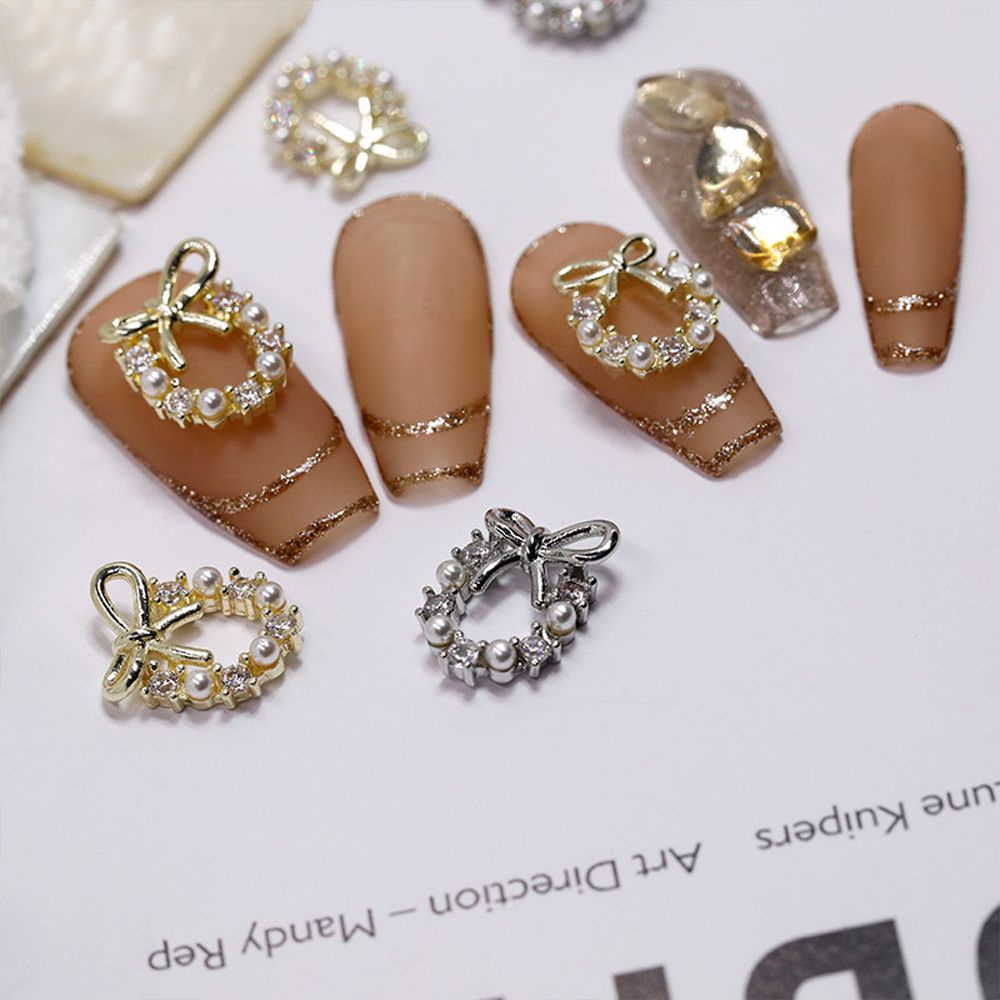 [Hàng mới về] Phụ kiện trang trí móng tay hình vòng hoa thắt nơ ngọc trai giả 3d Diy