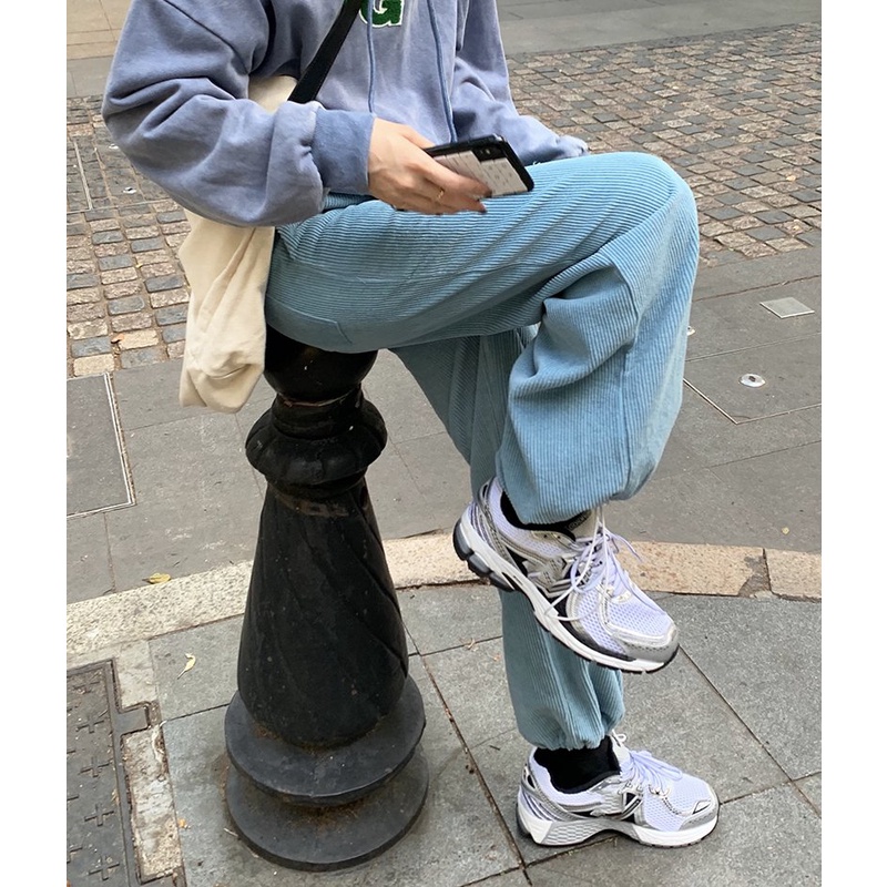 Quần Nhung Tăm Rút Dây PEONYB Nữ [FREESHIP]  Jogger ống rộng vintage màu ĐEN | TRẮNG | NÂU | XANH cá tính Ulzzang