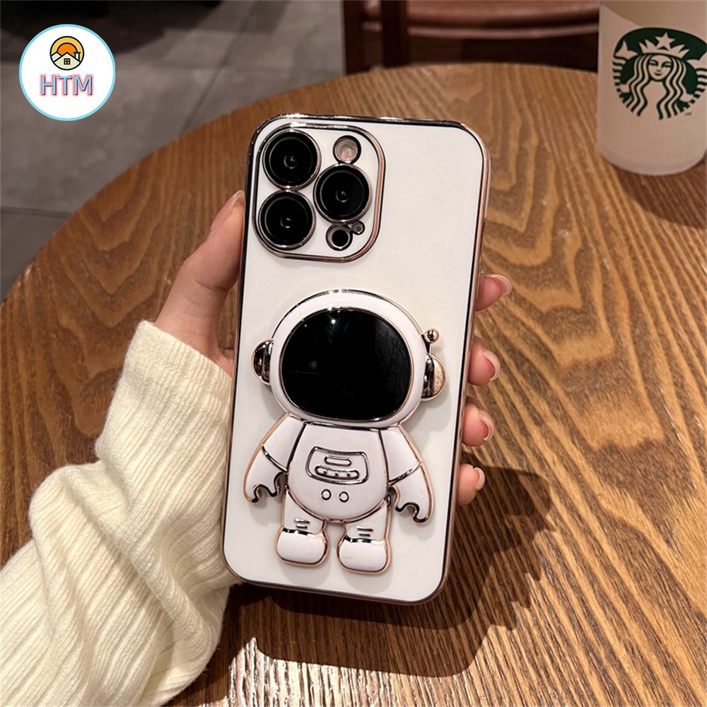 Ốp Điện Thoại TPU Mạ Điện In Hình Phi Hành Gia Kèm Giá Đỡ Cho iPhone 13 12 11 Pro Max Promax XS Max XR X