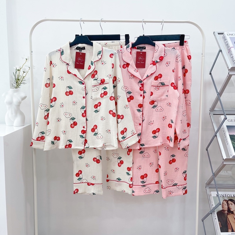 Bộ Mặc Nhà Pyjama Chất Xô Muslin Tea Store Áo Dài Quần Dài Họa Tiết Dễ Thương | BigBuy360 - bigbuy360.vn