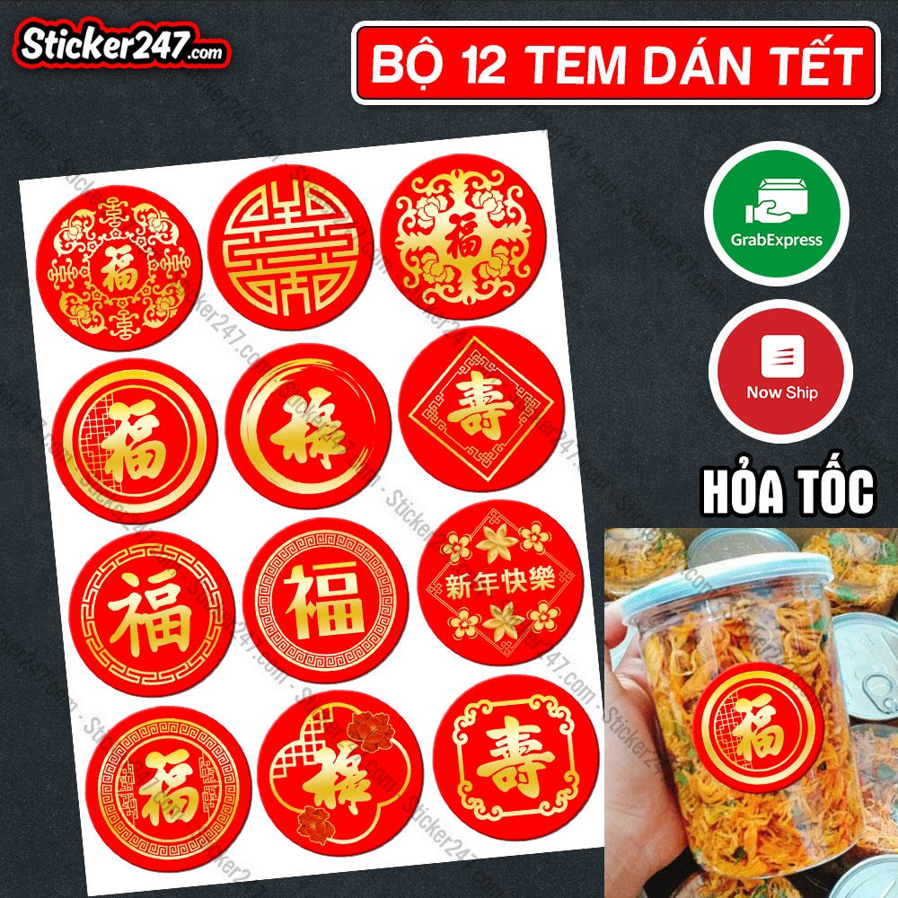 Tem Dán Tết Chữ Phúc, Lộc, Thọ 🌈𝑭𝒓𝒆𝒆𝒔𝒉𝒊𝒑 Nhãn Dán Chúc Mừng Năm Mới Hình Tròn Đỏ Niêm Phong Bao Bì, Hộp Quà Bánh Kẹo
