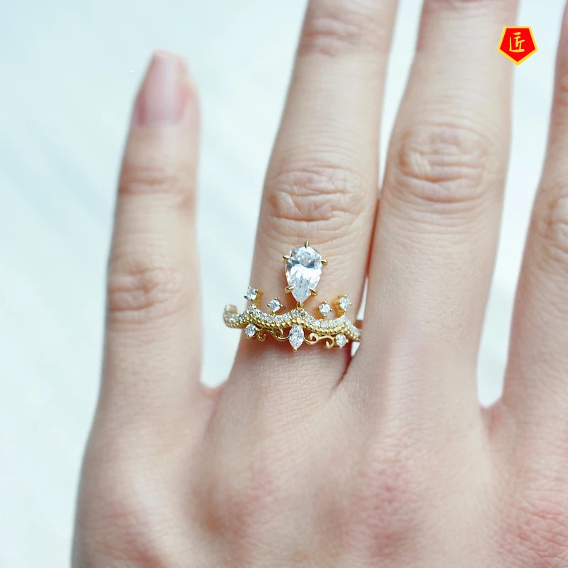 (Hàng Có Sẵn) Nhẫn Hình Vương Miện Moissanite Thời Trang