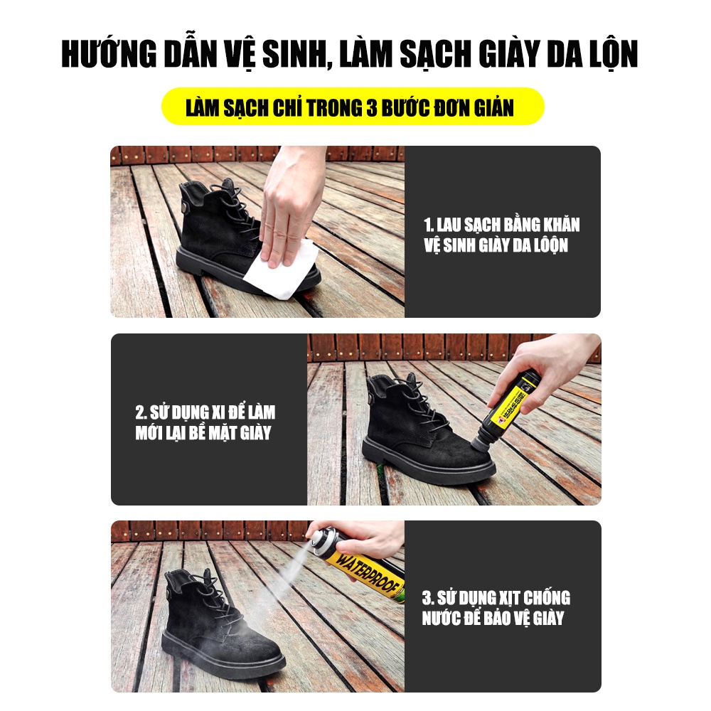 Combo Xi đánh giày ,khăn lau vệ sinh giày da lộn đa năng và Xịt chống nước Suede Cleaning Kit Plus