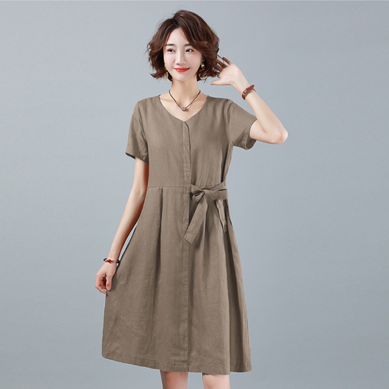 Đầm trung niên sang trong chất đũi Hàn Châu bigsize cao cấp cho mẹ dự tiệc dáng suông đẹp D215 - WB WOMAN &amp; BEAUTY