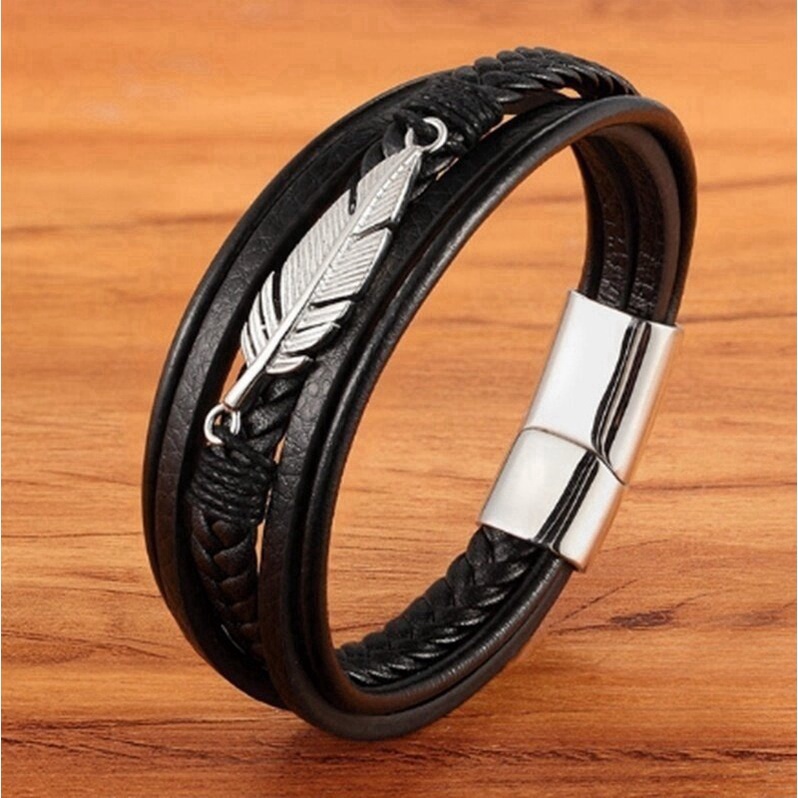 Vòng Tay Nam Hanmade AROTI Chất Dây Da Cao Cấp, Khóa và Charm Titan Cực Đẹp, Phong Cách Sang Trọng, Cá Tính VT615-B s
