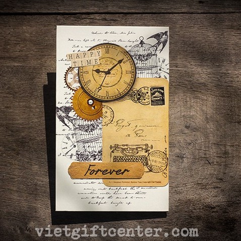 Scrapbook album ảnh bay Happy Time phong cách vintage - dán được 31 ảnh 6x9cm
