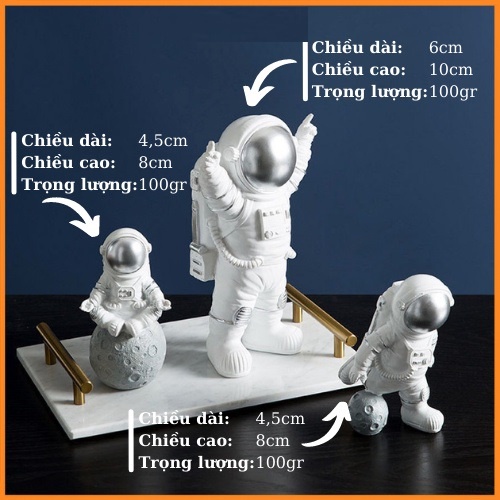 Set 3 Mô Hình Phi Hành Gia Để Bàn, Tượng Phi Hành Gia Trang Trí Bàn Làm Việc Dễ Thương