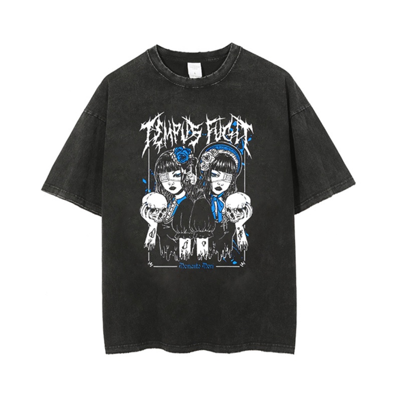 SASSYME Áo thun cỡ lớn hình Emo anime Goth Tshirt Fairy Grunge Alternative mùa hè phong cách Harajuku punk màu tối cho nữ