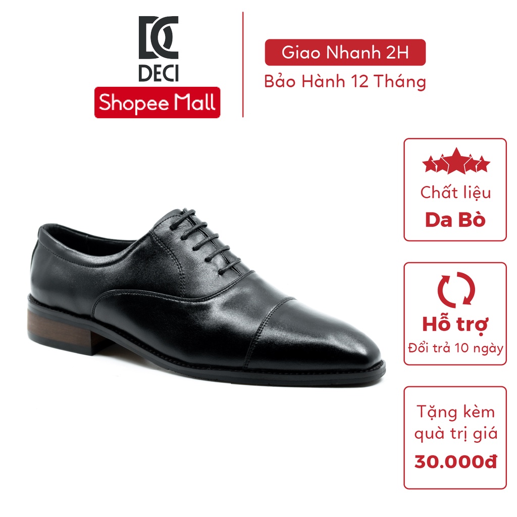 Giày tây nam công sở DECI PHIP Đen đế gỗ da bò nhập khẩu