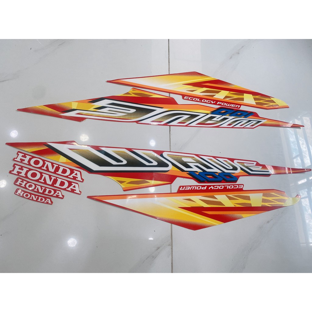 Trọn bộ tem rời dán xe máy 3 lớp Honda Wave 100 đời 2004 màu cam đỏ