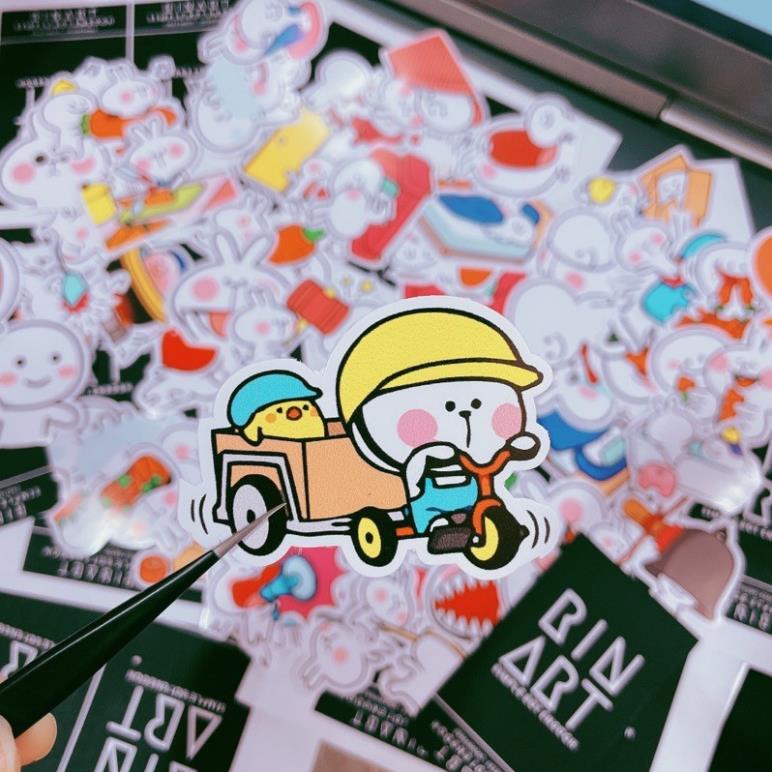 Bộ 100 sticker thỏ cute siêu quậy dùng để trang trí điện thoại di động/ván trượt/vali không để lại dấu keo