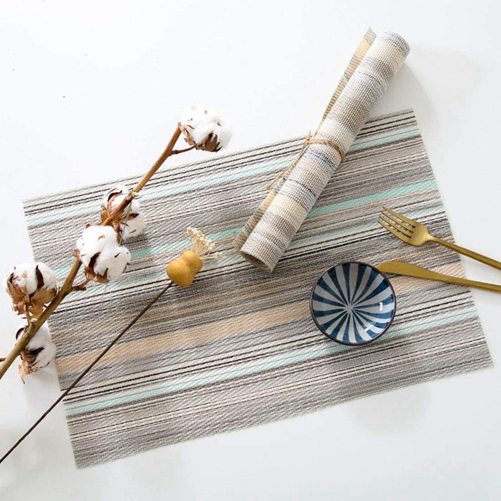Bộ 4 Tấm Lót Bàn Ăn Bằng Sợi Polyester Dệt Cách Nhiệt Chống Trượt Tiện Dụng Trang Trí Nhà Cửa
