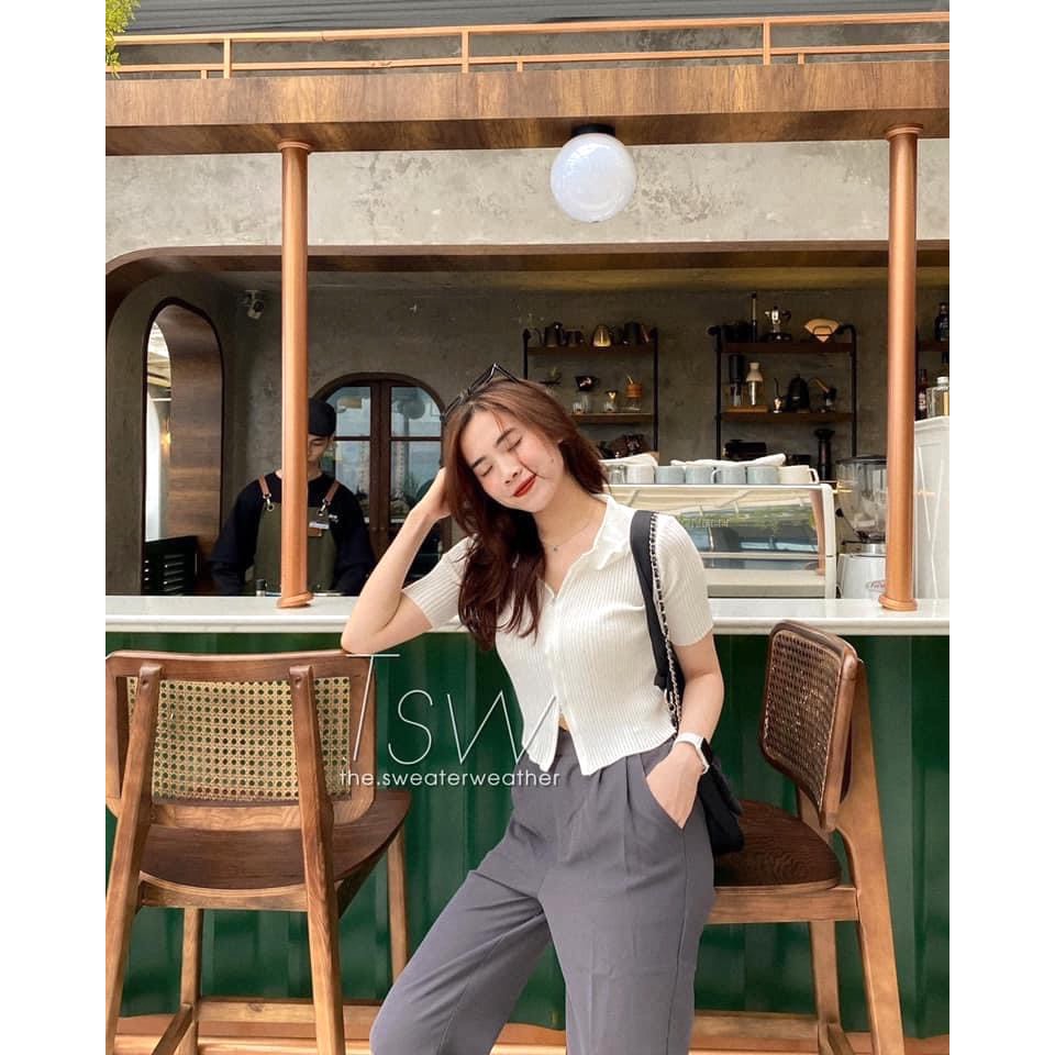 Áo Croptop Khoá Zip Cổ Bẻ PEONYB Nữ [FREESHIP]🌸 Polo thun tay lỡ ôm body, phông cá tính màu ĐEN | TRẮNG | XANH Ulzzang 🌸