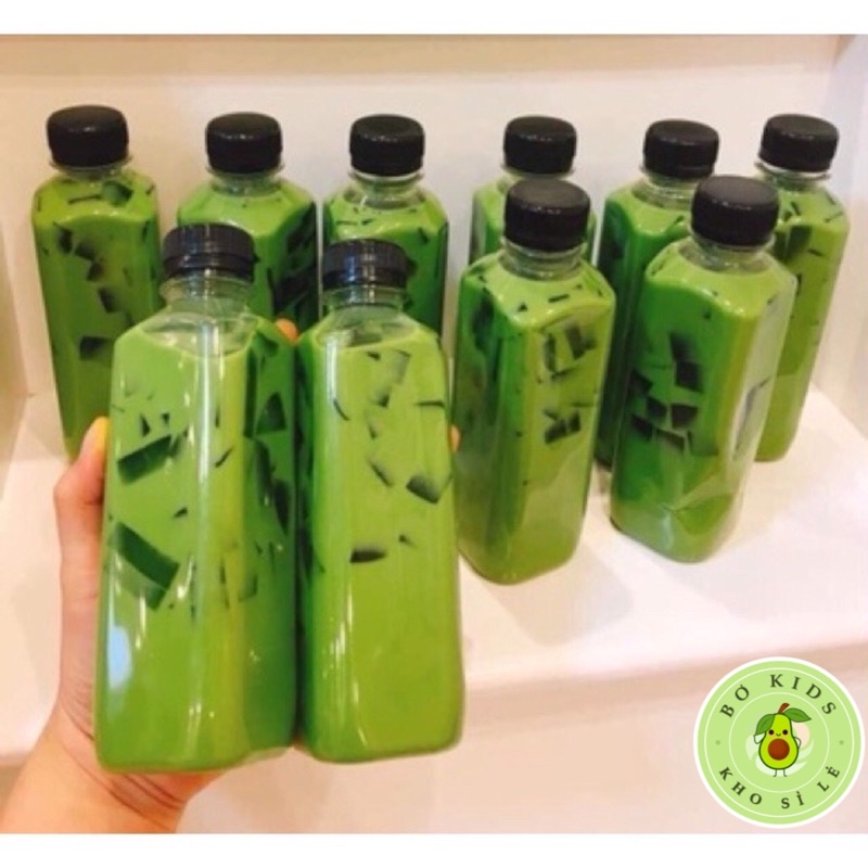 Chai nhựa vuông nắp đen 330ml, 450ml Việt Nhật - Chai đựng trà sữa, trà thái