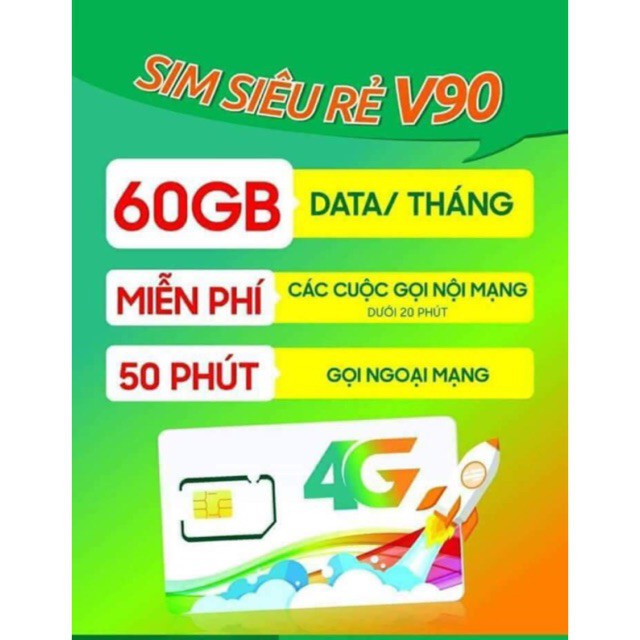 Sim V90 viettel 4G đầu 09 miễn phí 60Gb chỉ 90k mỗi tháng - Được đăng ký chính chủ