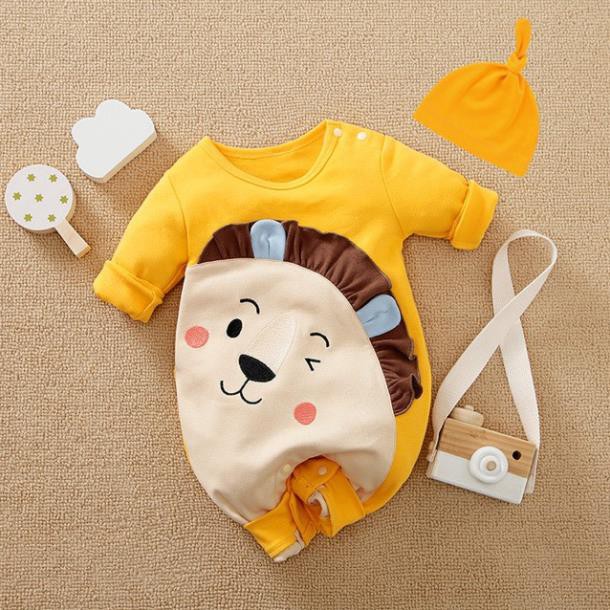 Bộ body dài tay kèm mũ bodysuit cho bé trai bé Gái  0-24 Tháng Tuổi [Ảnh/video thật] vải cotton mềm mại