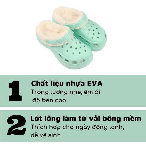 Dép cross nữ lót lông đê cao 7cm chất liệu EVA siêu nhẹ độ bền cao