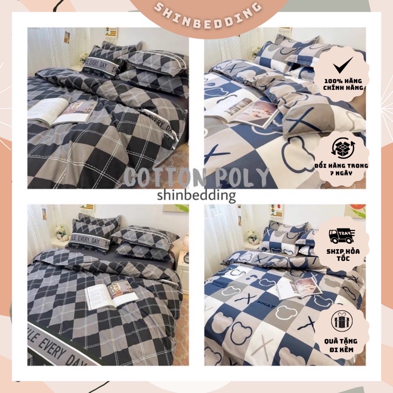 Set Bộ Vỏ Chăn Ga Cotton Poly Hoạ Tiết Tối Màu, Chất Vải Đanh Mát _shinbedding