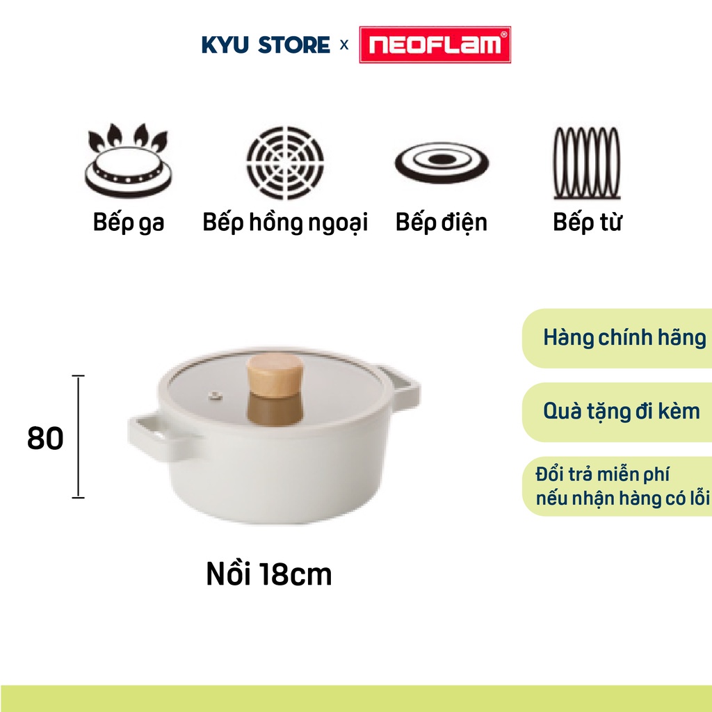 [Hàng chính hãng] Nồi chống dính đáy từ FIKA NEOFLAM làm từ nhôm đúc phủ gốm nồi 18 cm Hàn Quốc (màu trắng ngà)