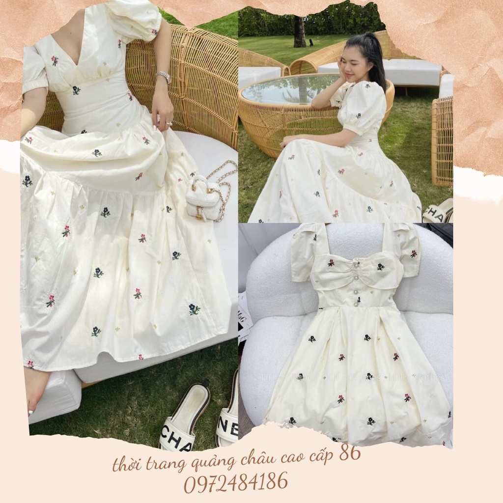 ĐẦM THÊU HOA NHÍ-THỜI TRANG QUẢNG CHÂU CAO CẤP