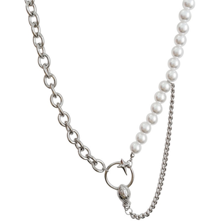 Vòng Cổ Mặt Hình Đầu Rắn / Ngôi Sao Đính Ngọc Trai Phong Cách Hàn Quốc 19A1243