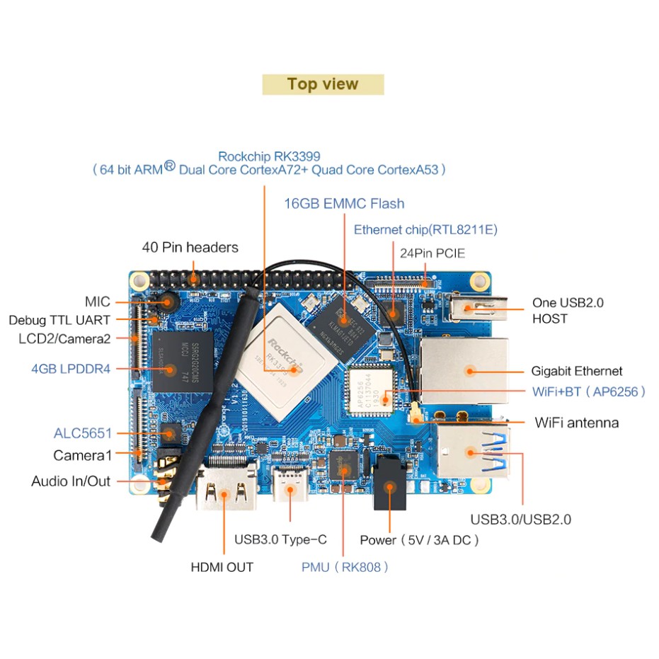 Bo mạch Orange Pi 4 4GB DDR4 bản 16GB EMMC Flash Rockchip RK3399 Dual-core+Quad-core Cortex | WebRaoVat - webraovat.net.vn