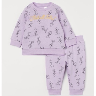 Bộ dài tay thu đông bé gái - Set bộ nỉ hoạ tiết vịt tím Hm cho bé gái size 1-6t