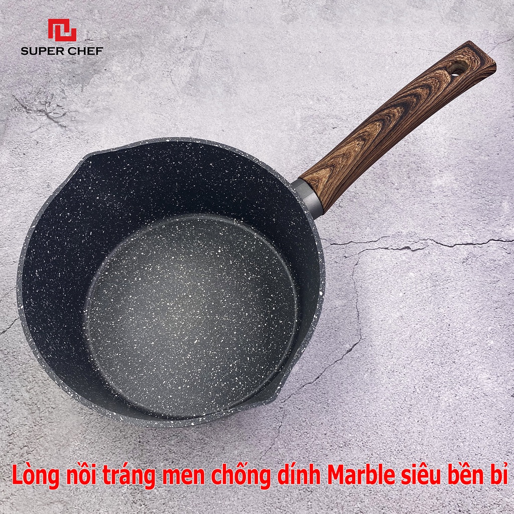 [Mã BMBAU50 giảm 7% đơn 99K] Nồi Cán Dài/ Quánh Vân Đá Super Chef Dày 4mm Siêu Bền Bỉ, Tiện Lợi (16-18-20)