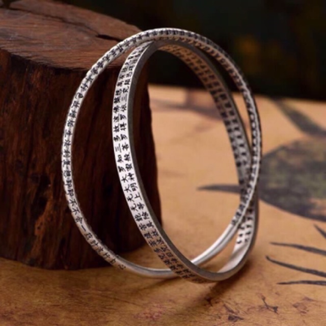 Vòng tay Bạc S999 Khắc Bát Nhã Tâm Kinh Phật Giáo - VT259