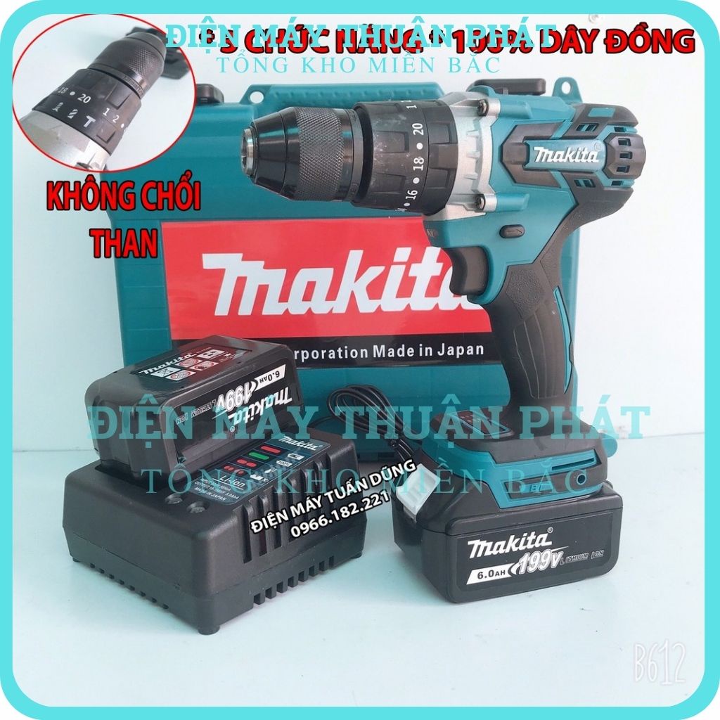 Máy khoan pin cầm tay mini Makita 199V chính hãng không chổi than bắn bắt vặn vít khoan bê tông giá rẻ