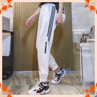Quần jogger nam nữ chất thun nỉ phối viền sọc in Nutrent