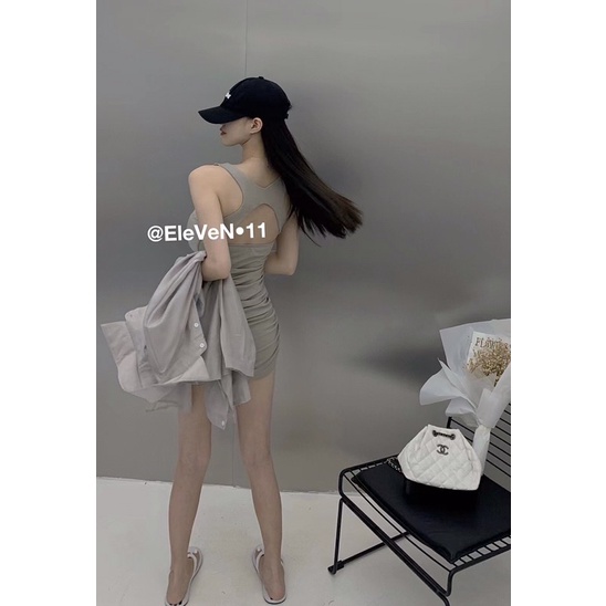 ( Ảnh thật ) 1675 Váy body khoét lưng đệm ngực in chữ