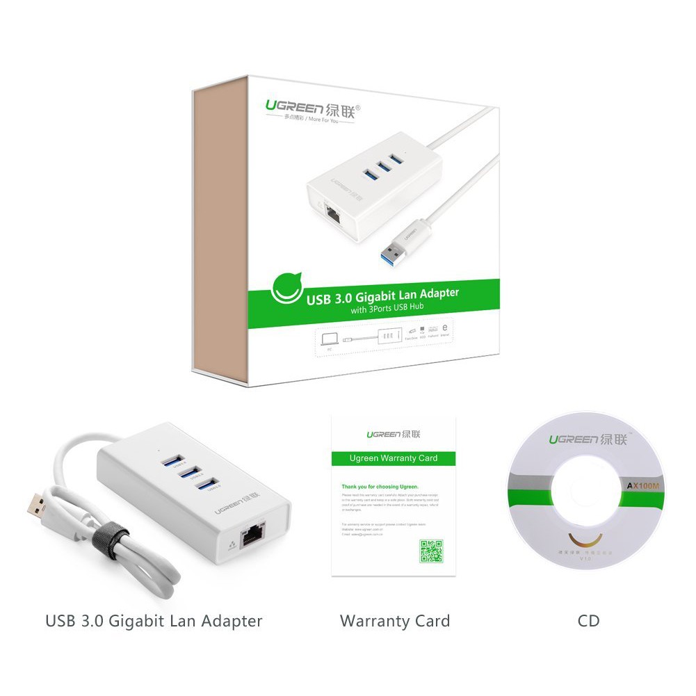 Cáp HUB USB 3.0 + LAN 100Mbps chính hãng UGREEN 20262