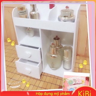 Kệ 2 ngăn mini màu trắng đựng son phấn mỹ phẩm lặt vặt cho chị em làm đẹp