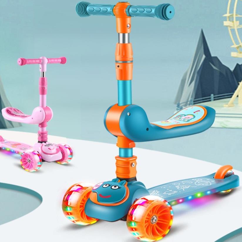 Xe trượt Scooter 3 bánh đa năng có đèn led phát sáng, có nhạc và ghế ngồi cho trẻ em - Xe thăng bằng có nhạc dành cho bé