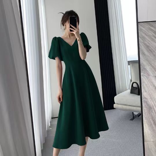 Đầm Midi Cổ Chữ V Tay Phồng Mẫu Mới 2022 Thời Trang Mùa Hè Cho Nữ