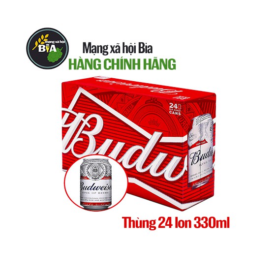 [THÙNG] Bia Budweiser lon 24 x 330ml King of Beers.
