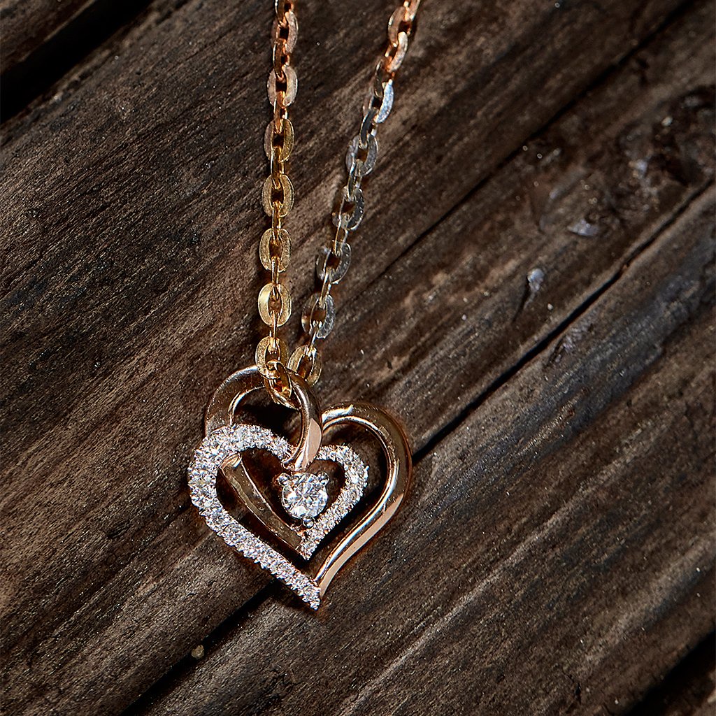PRIMA Mặt dây chuyền Vàng 18K - Đính Kim Cương - BST Mini Heart - Trái tim lồng ghép - 105P1079