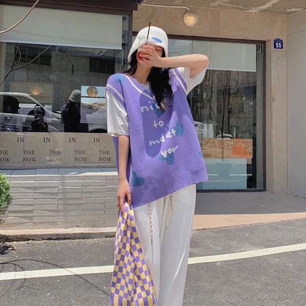Áo gile chữ  NICE TO MEET YOU tim cute Ulzzang style  Hàng quảng Châu