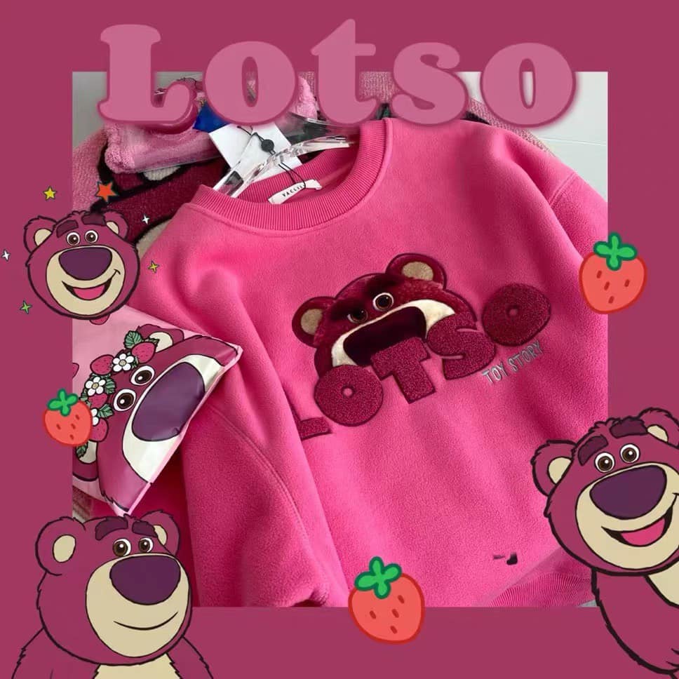 Sweater nỉ lót bông gấu dâu thêu Quảng Châu