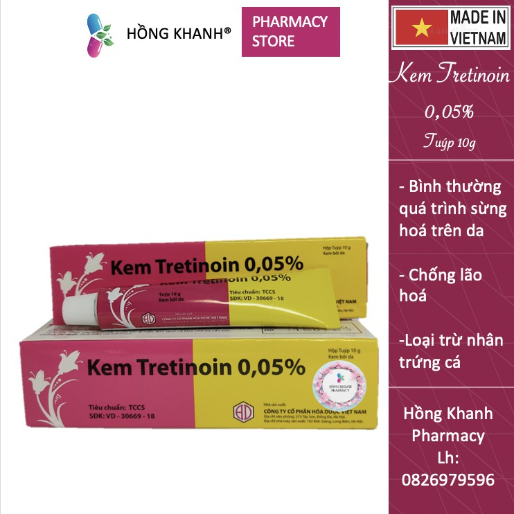 Kem Tretinoin 0,05% da đẹp mịn màng tuýp 10g