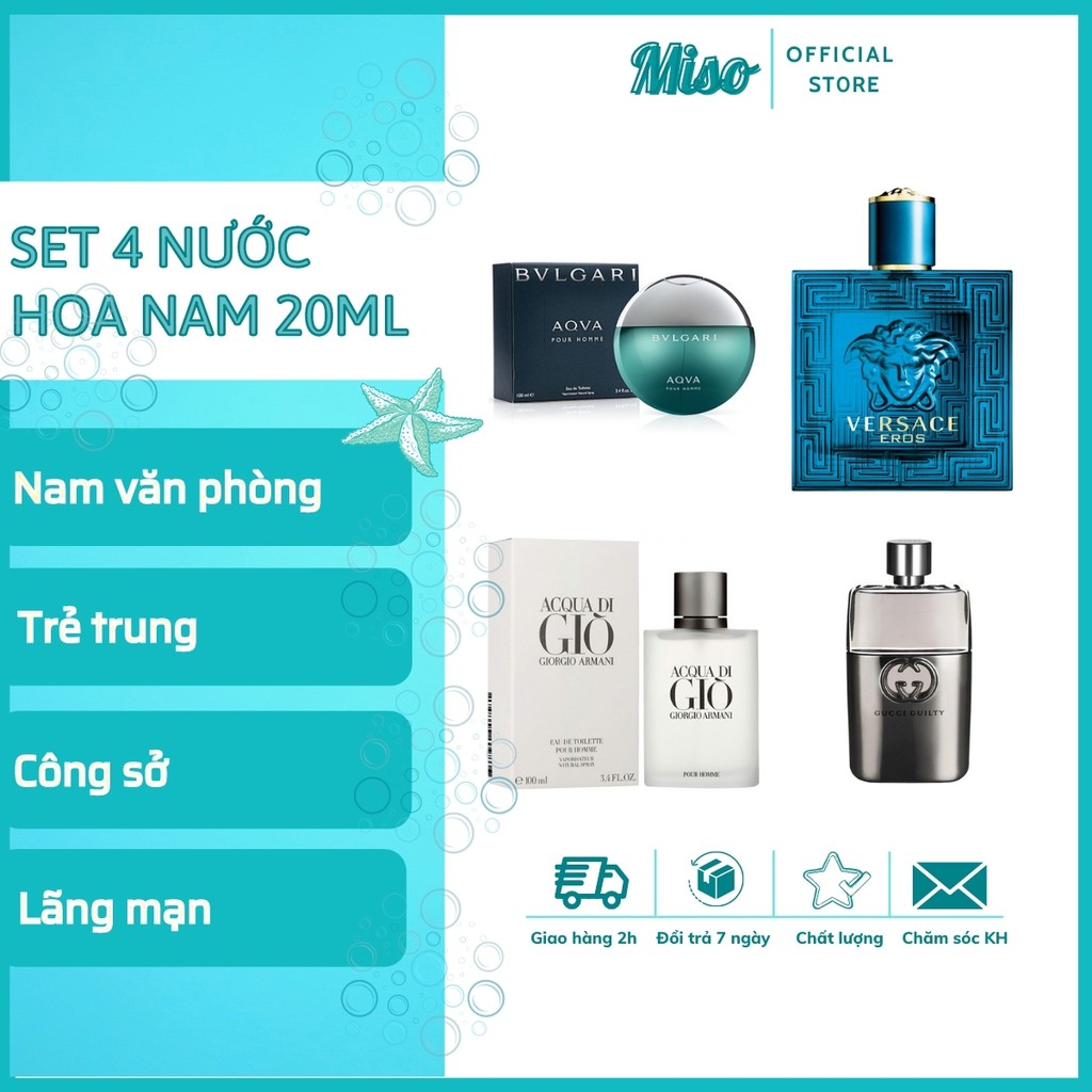 Nước Hoa Nam Bỏ Túi [Combo 4 Tiết Kiệm] Nước Hoa Nam Mini 20ml Phong Cách Trẻ Trung - Văn Phòng - Công Sở - Năng Động