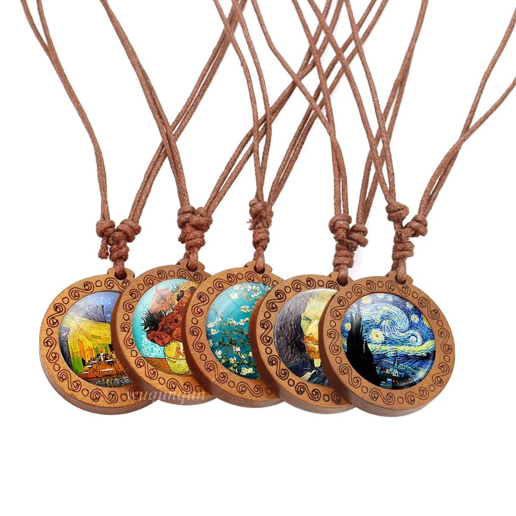 Vòng cổ Mặt Gỗ Khắc Họa Tiết Tranh Sơn Dầu Van Gogh Thời Trang Cho Nam Và Nữ
